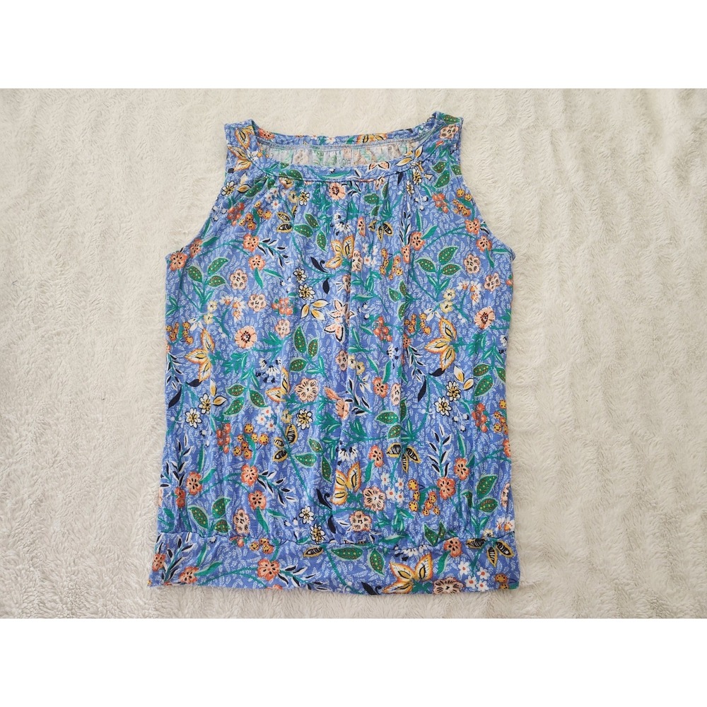 LOFT Outlet Blue Floral Tank Top Women's Large Sleeveless Crew Neck Banded...